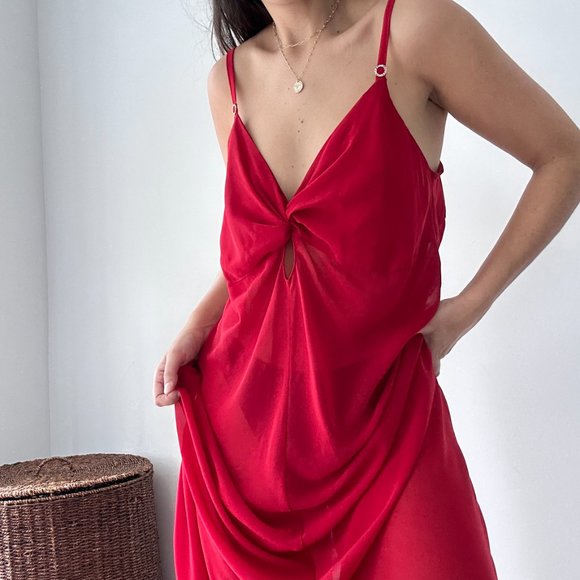 Vintage Cacique red crepe night gown long slip dress - Picture 8 of 11